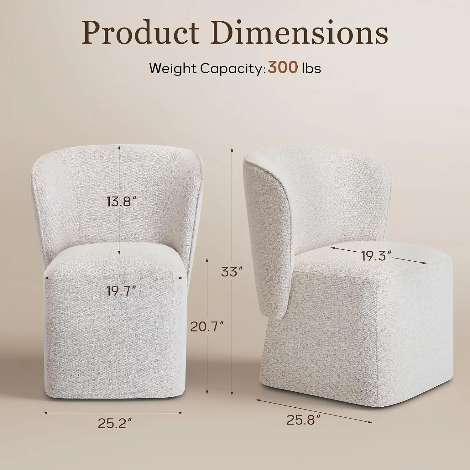 Upholstered Dining Chairs Set of 2 with Casters for Kitchen Restaurant, Customized