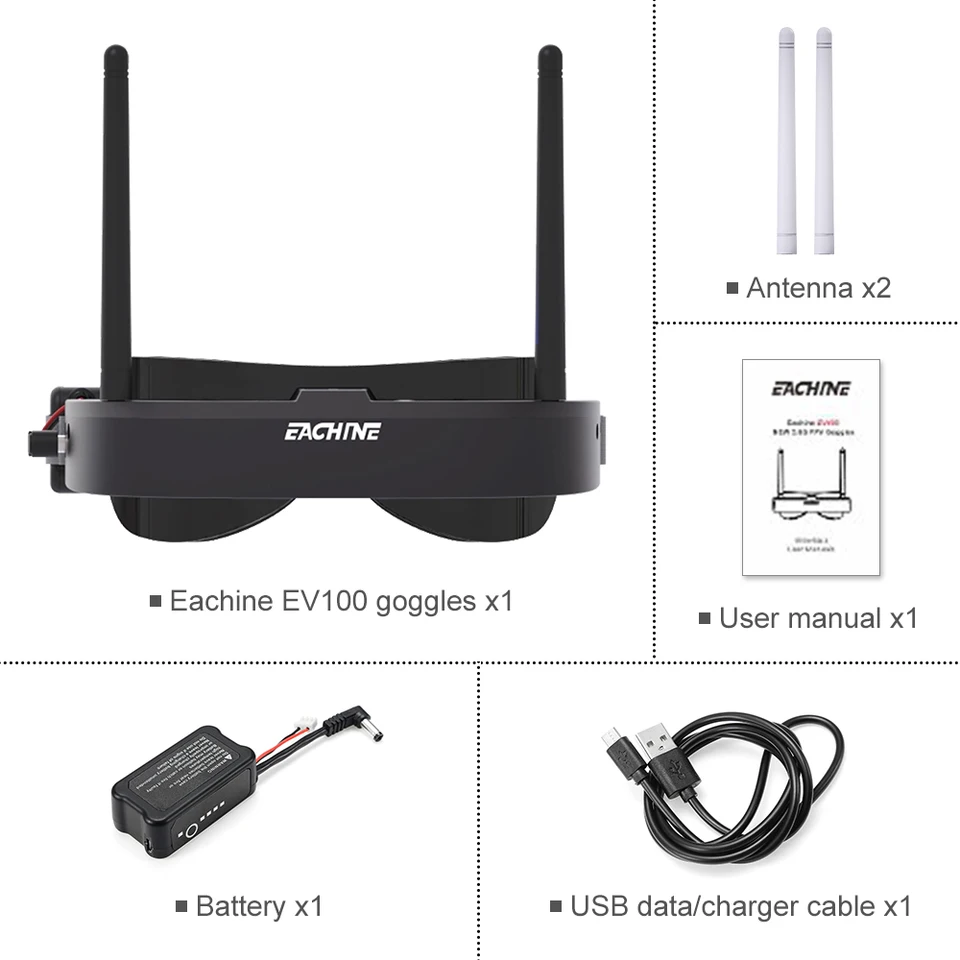 Eachine EV100 720*540 5.8G 72CH FPV Goggles With Dual Antennas Fan