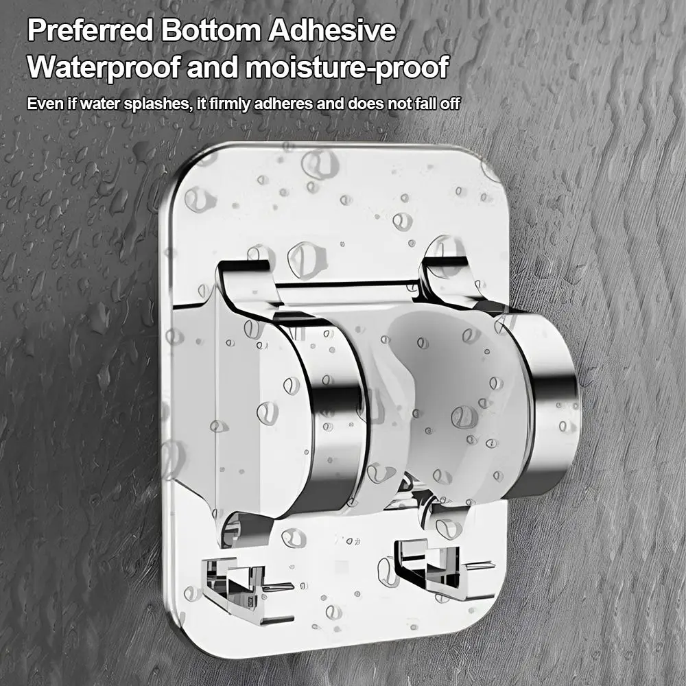 Plastic Shower Head Holder Self-adhesive Wall Mounted Handheld Shower Stand Adjustable with Hooks Shower Sprayer Fixed Base