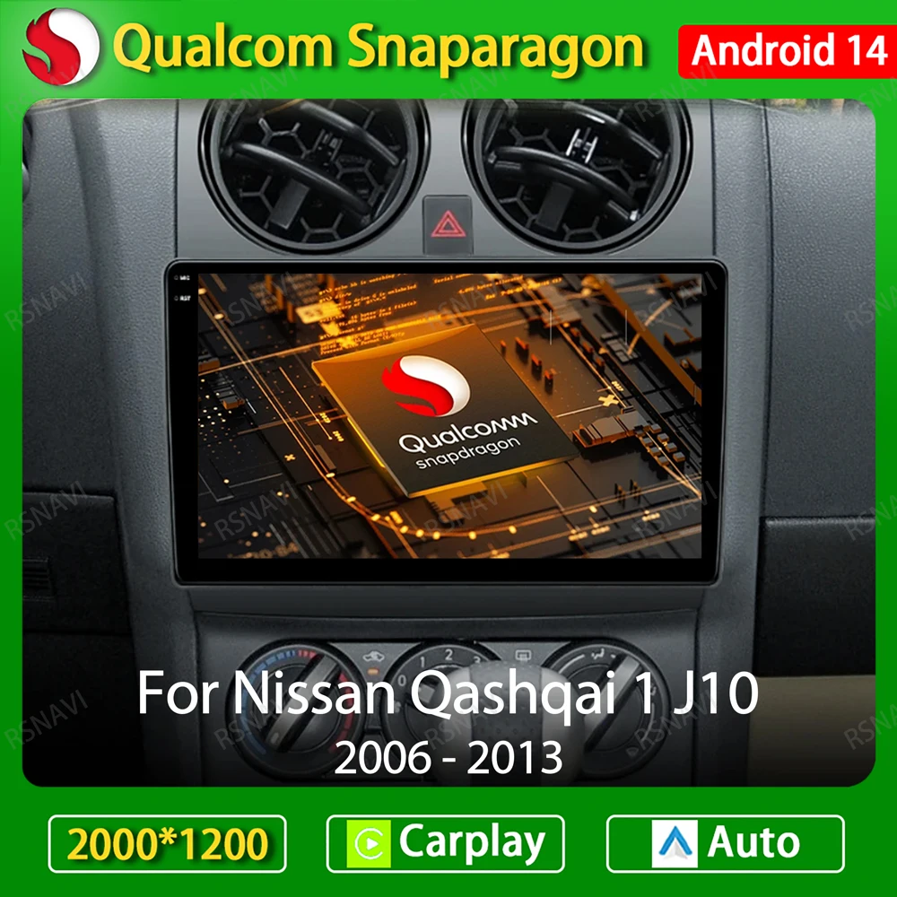 

Автомагнитола QLED на Android 14 для Nissan Qashqai 1 J10 2006-2013, мультимедийный стерео видеоплеер, навигация GPS, 4G, Wi-Fi, камера 360