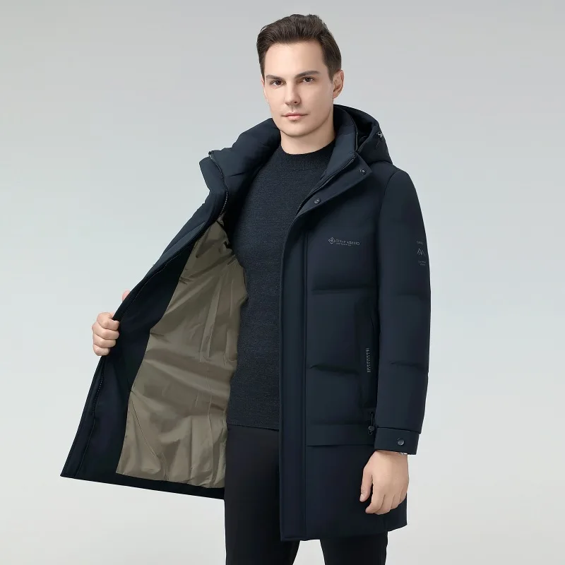 

Мужской зимний новый пуховый комплект Jaet средней длины, повседневный модный комплект, без бренда, зарегистрированный товарный знак, зима 2024, сезон, другая ткань