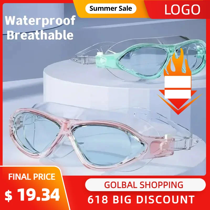 

Swimming Goggles Large Frame Men's Women's Teenagers Fresh Pink Swimming Gear HD Waterproof Anti-fog Swimming Goggles