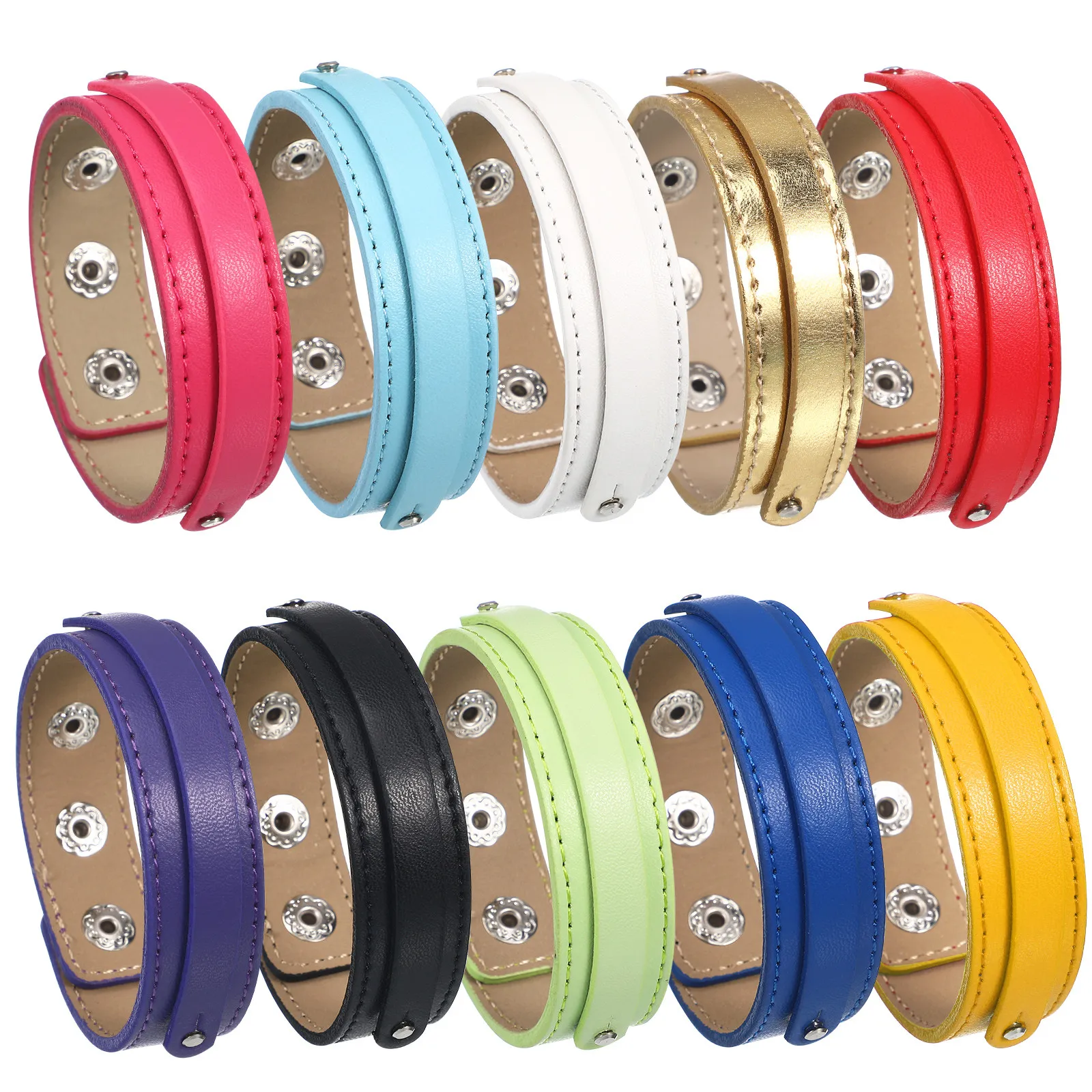 

10Pcs Wristband Adjustable Colored Thin Cuff Bracelets Snap Fastener DIY Craft Wristbands Jewelry Making Accessories