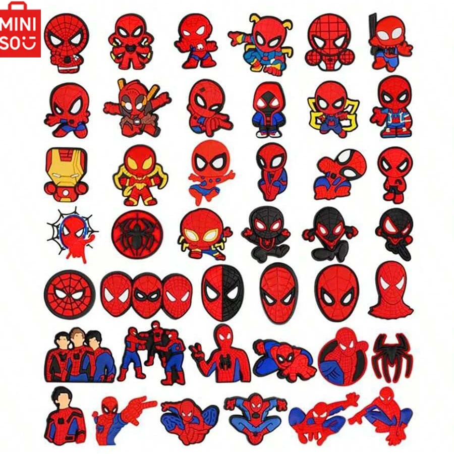 MINISO 42 szt. Zestaw zawieszek do butów Spiderman na drewniaki torba bańka slajdy sandały, dekoracje do butów pcv akcesoria do toreb plażowych