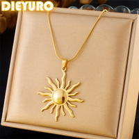 DIEYURO 316L Stainless Steel Golden Fashion Sun Pendant Necklace For Women Girl 2024 New Concise Solar Neck Chain Jewelry Gift