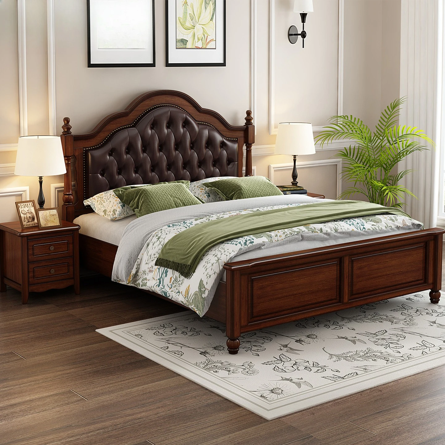 Mahogany core wood fully solid wood bed, master bedroom double queen bed, princess bed, 1.8m upholstered wedding bed furniture