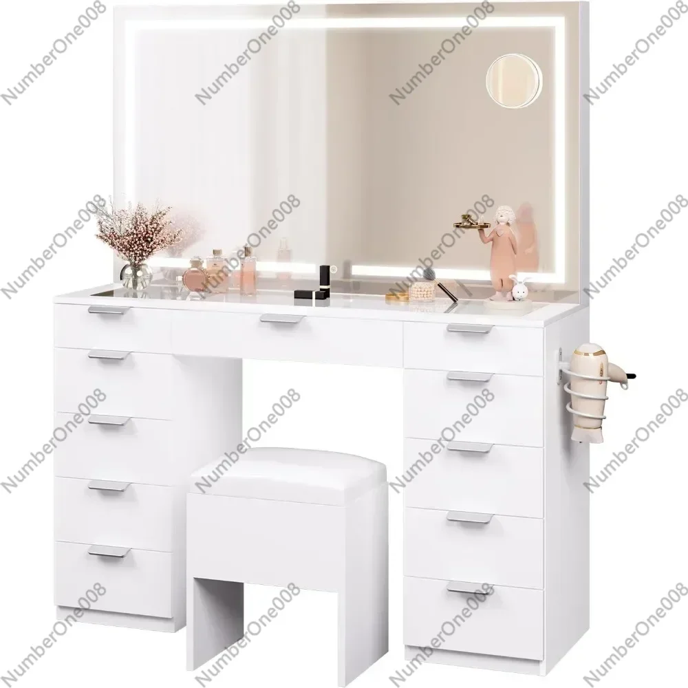 46 Inch Large Makeup Vanity Table with Storage Bench Vanity Desk Set Home Furniture for Bedroom Dresser