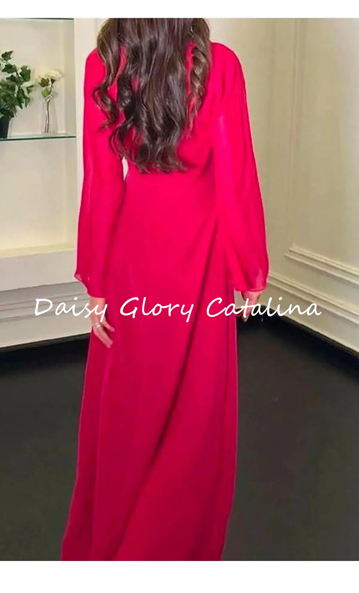 Pink Chiffon Prom Dress Strapless Evening Dresses Long Sleeves Vintage Floor Length Saudi Arabia Formal Wedding Party Dress Gala