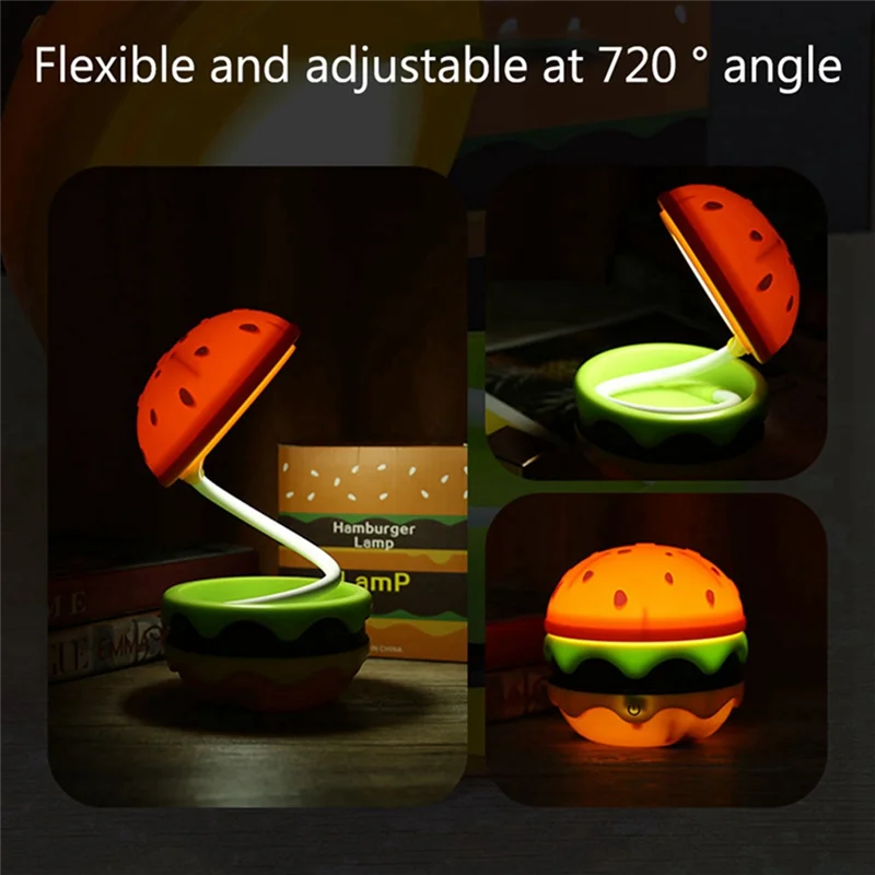 Hamburgo luz noturna do jardim de infância usb toque carregamento mesa luz retrátil regulável 3 modos presente para meninos e meninas durável