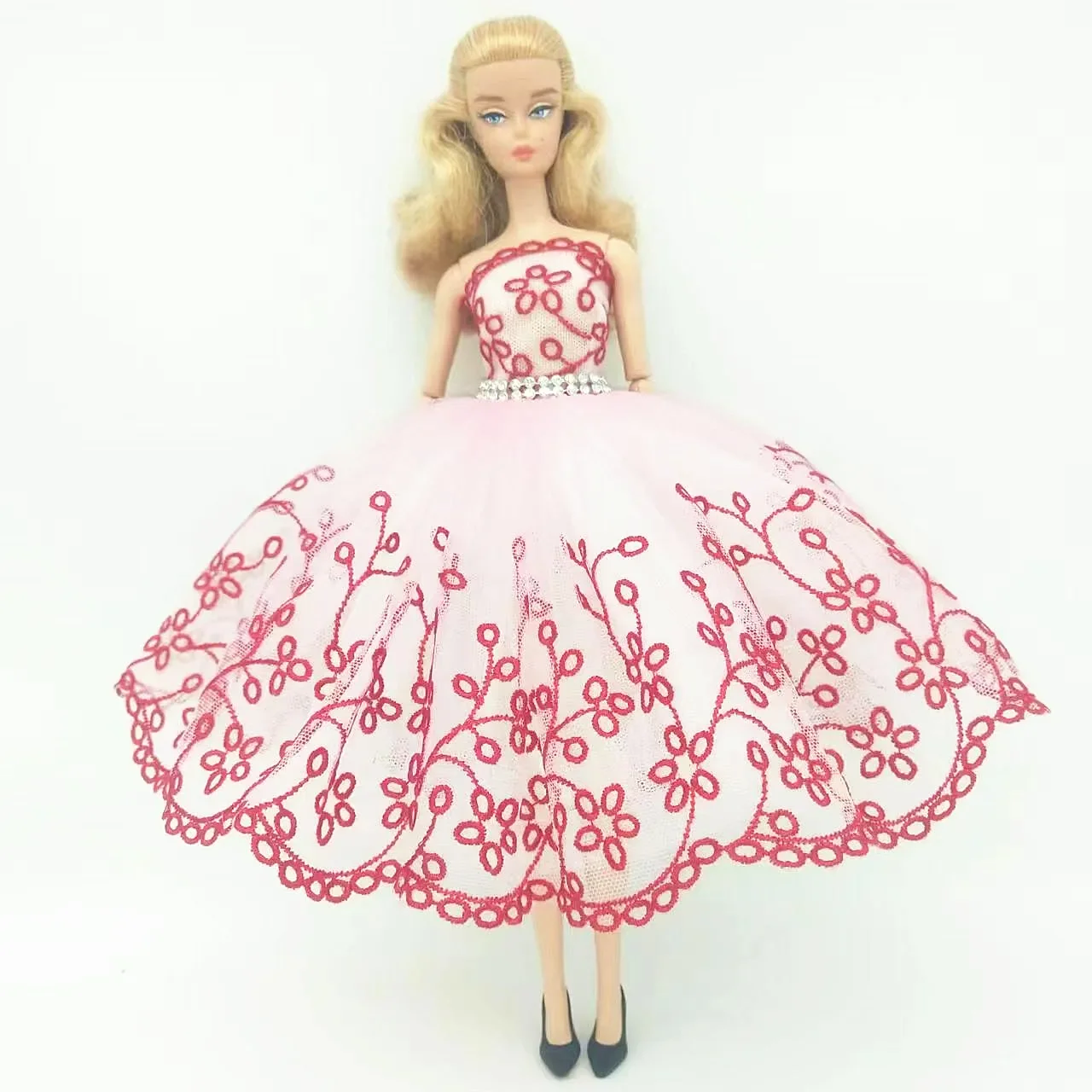 Pink Floral Ballet Dress For Barbie Doll Clothes Princess Outfits 1/6 Dolls Accessories Rhinestone 3-layer Skirt Ball Gown Toys