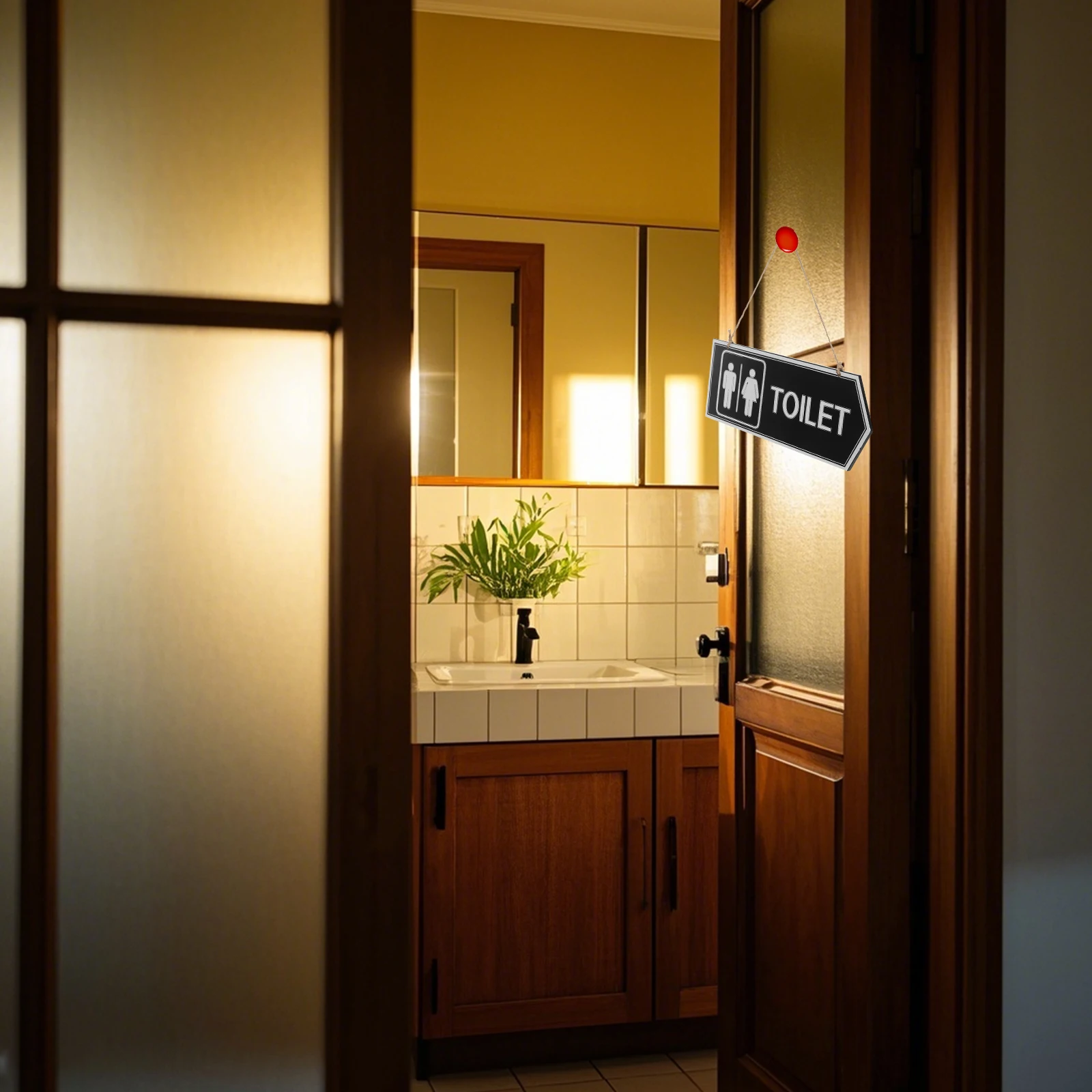 

Wooden Bathroom Sign Double Sided Restroom Indicator Wall Decor Sturdy Men Women Toilet Hanging Signs Easy Install