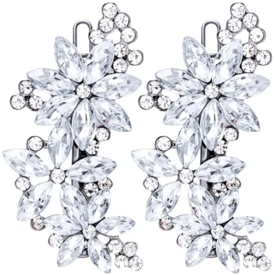 

2pcs Crystal Flower Hair Clips, Silver Rhinestone Hair Pin for Women, Vintage French Hair Barrette, Sparkly Bridal Hair Accesso