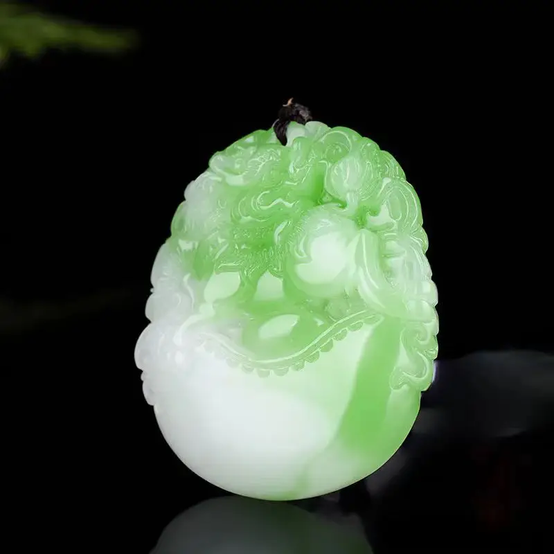 

Натуральный нефритовый кулон из жадеита зеленого и белого цвета, парный кулон-подвеска