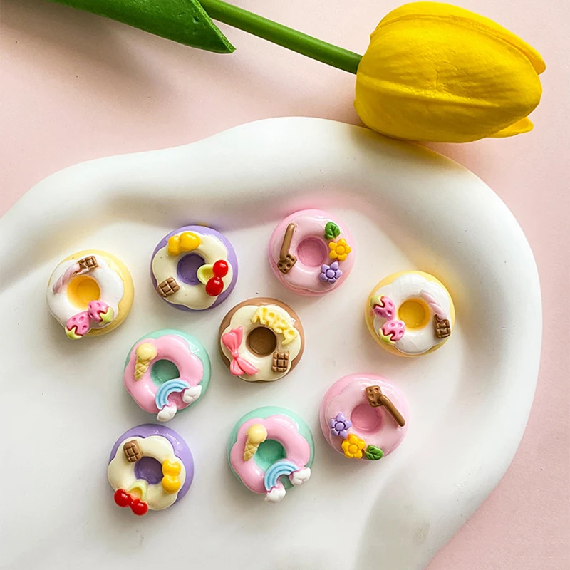 100pcs Sweet Bow Rainbow Fruit Donut Resin Cabochon Charm Embellishment For Diy Scrapbook Crafts Decor Jewelry Accessories