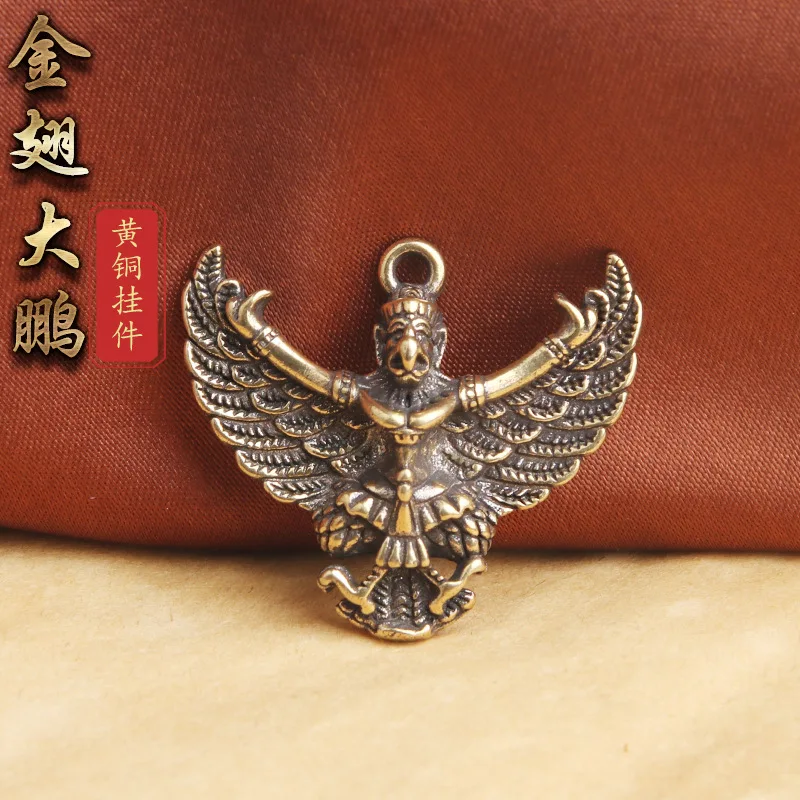 Llavero con colgante de pájaro grande con alas doradas de latón puro, colgante de Dios del trueno y águila de la suerte, puesto de calle, artículos de cobre pequeños al por mayor