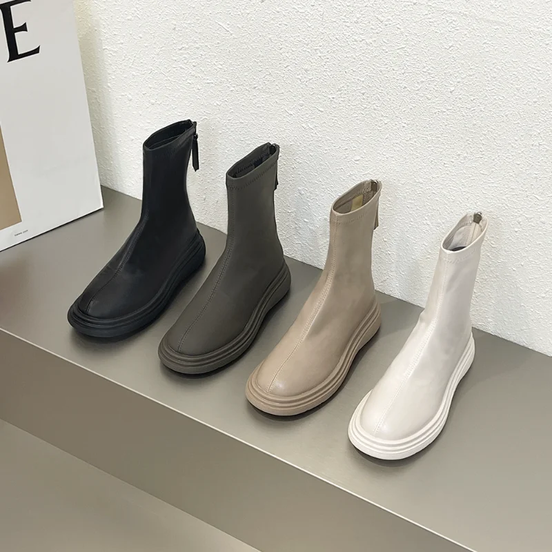 New Chelsea Women Shoes Platform Chunky Winter New Ankle Mid Heels Goth Boats Mujer Gladiator Motorcycle Warm Snow Boots Female