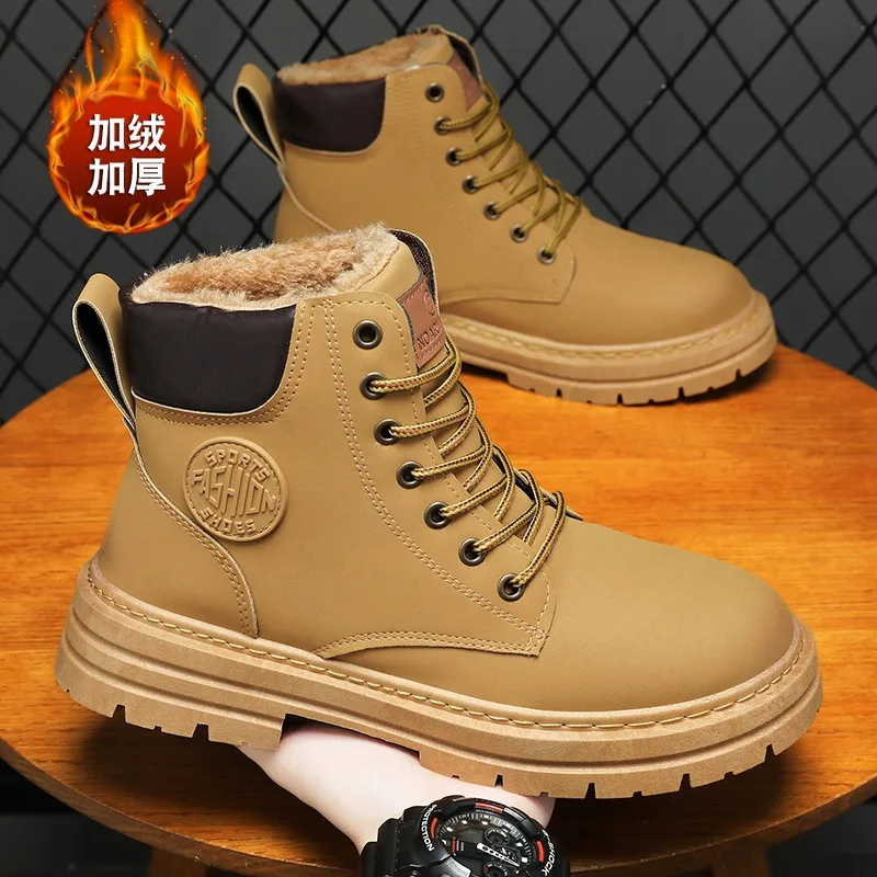 

Winter Fur Men's Bikers Boots High Top Fashion Motorcycle Shoes Men Outdoor Warm Velvet Comfortable Leather Boots Man Ankle Boot