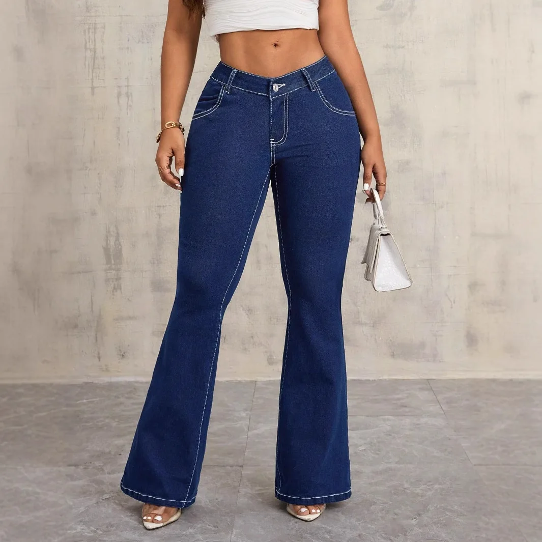 

Flare Pants Jeans Women Boot Cut Low Waist Stretch Washed Distressed Pockets Female Vintage Trousers 2025 Streetwear Denims
