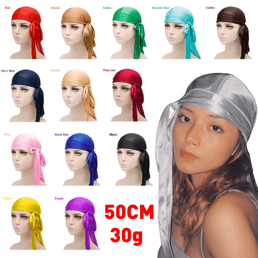 

Men Women Silk Satin Durag Elasticity Baotou Cap Hair Bands Breathable Biker Headwear Headband Children Kid Ribbon Accessories