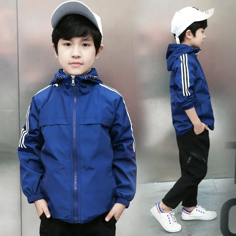 Boys spring jacket 2-14T children long sleeve hooded active windbreaker teenage clothes big boys velvet sport coat boys outwear