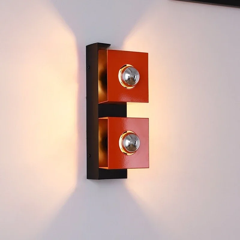 

Medieval Bauhaus living room background wall double head wall lamp creative retro ins bedroom