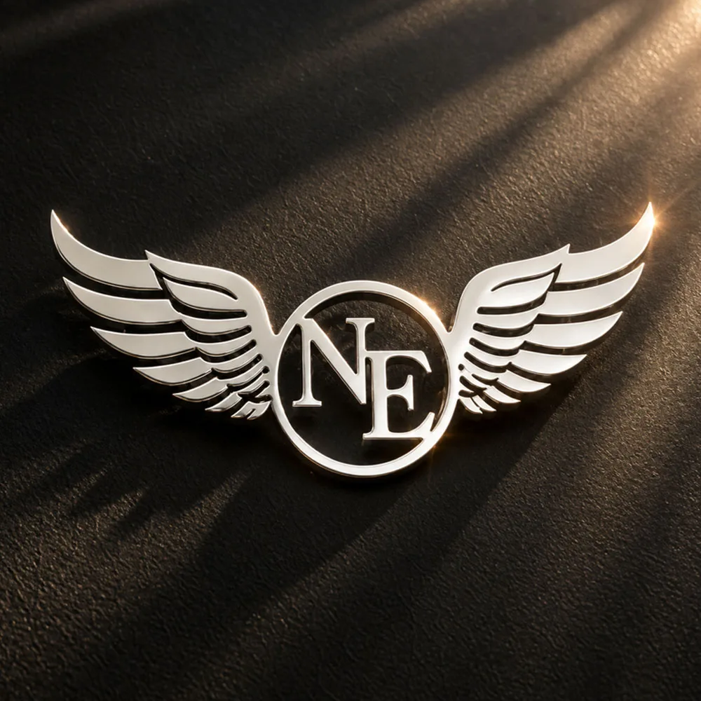 Personalized  2 Letters Brooch Angel Wing Nameplate Brooch Stainless Steel Gift Hollow Badge Pin On Suit Hat Team Badges