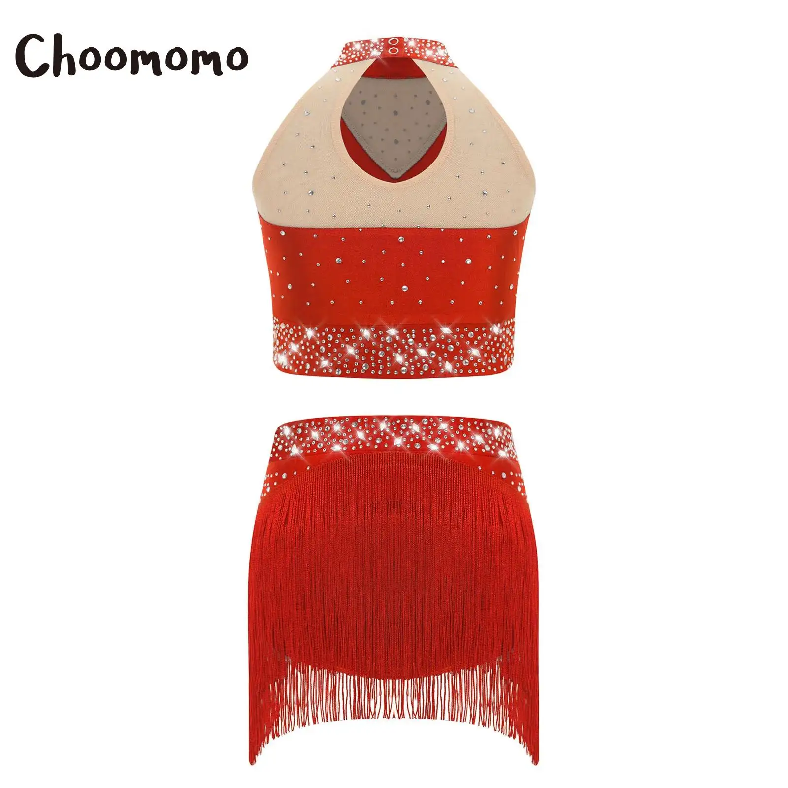 

Girls Latin Jazz Dance Outfit Sparkly Sequins Tank Tops Dance Vest with Dance Bottoms Set Stage Performance Dancewear