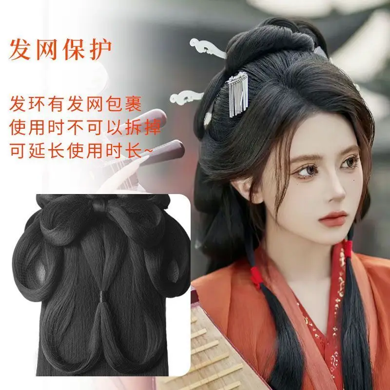 Sistema de cabelo hanfu dos estados de guerra-peruca completa estilo wei-jin com saia de rosto de cavalo acessórios peruca cosplay chinesa antiga