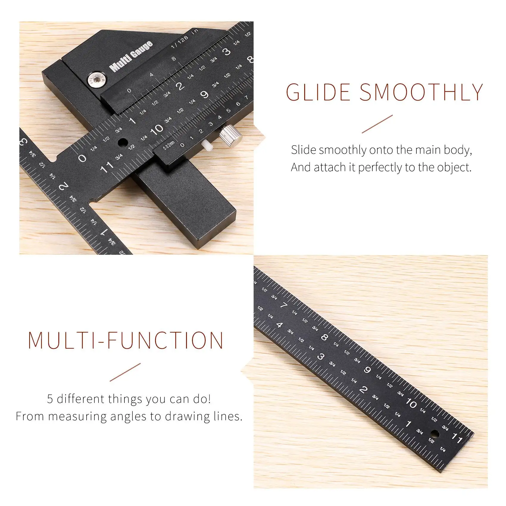 A19F-Multi Gauge Woodworking Multifunctional Ruler,Angle Ruler Woodworking Tools