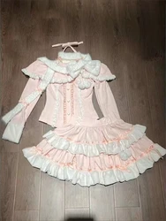 Women Elegant Sweet Two Piece Set Cute Long Sleeve Slim Tops + Y2k High Waist Mini Skirt Autumn Winter Japanese Kawaii Clohing