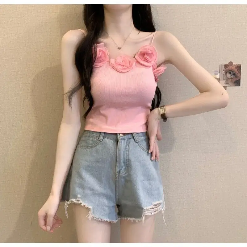 Neuer Stil, modisches Design, schick, dreidimensionale Blume, sexy, heißes Mädchen, kurzes Hosenträger-Top