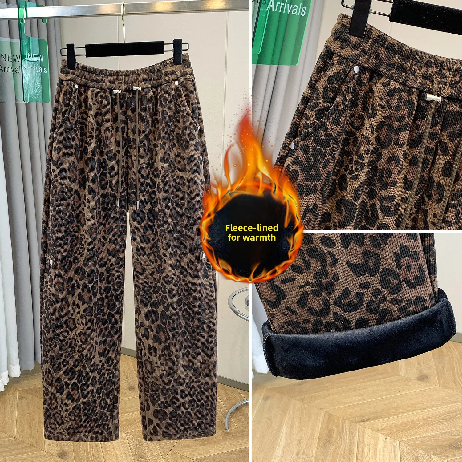 حجم كبير المرأة الرياضية بنطال ذو قصة أرجل واسعة عالية الخصر ثنى Thiened Fce الخريف الشتاء الموز السراويل Sweatpants