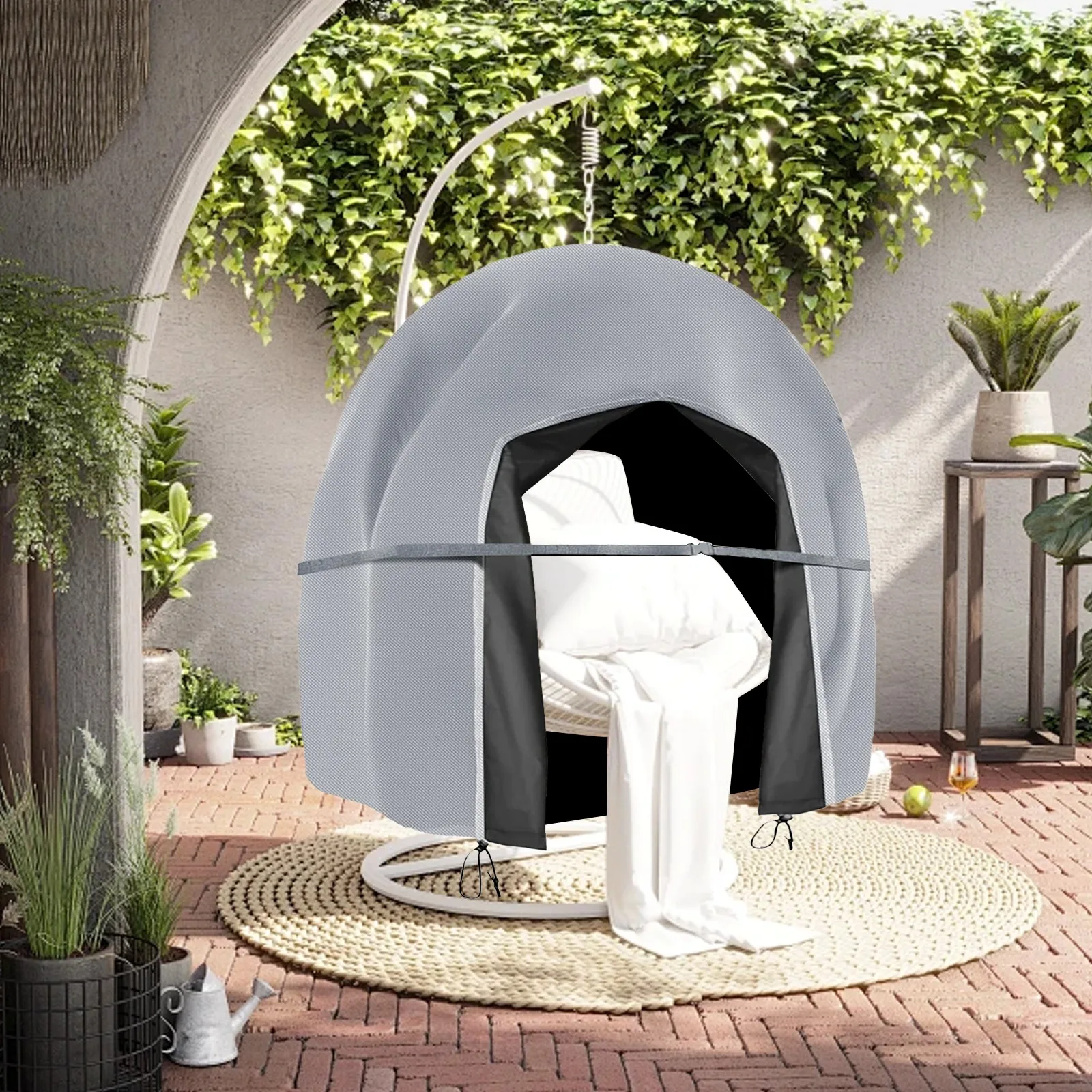 Compact Storage Patio Cover Waterproof Furniture Cover Patio Egg Chair Cover Zipper Design 91 L X 80 W Dimension