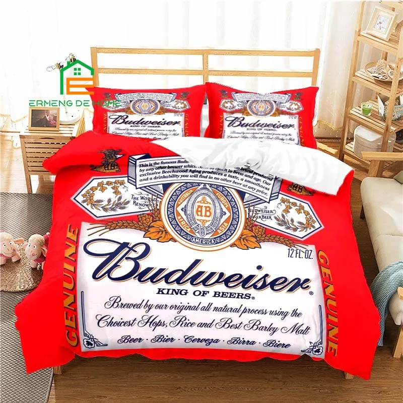 

Budweiser Beer Pattern Duvet Cover Set Pillowcase Bedding Set Single Double Twin Full Queen King Size for Bedroom Decor