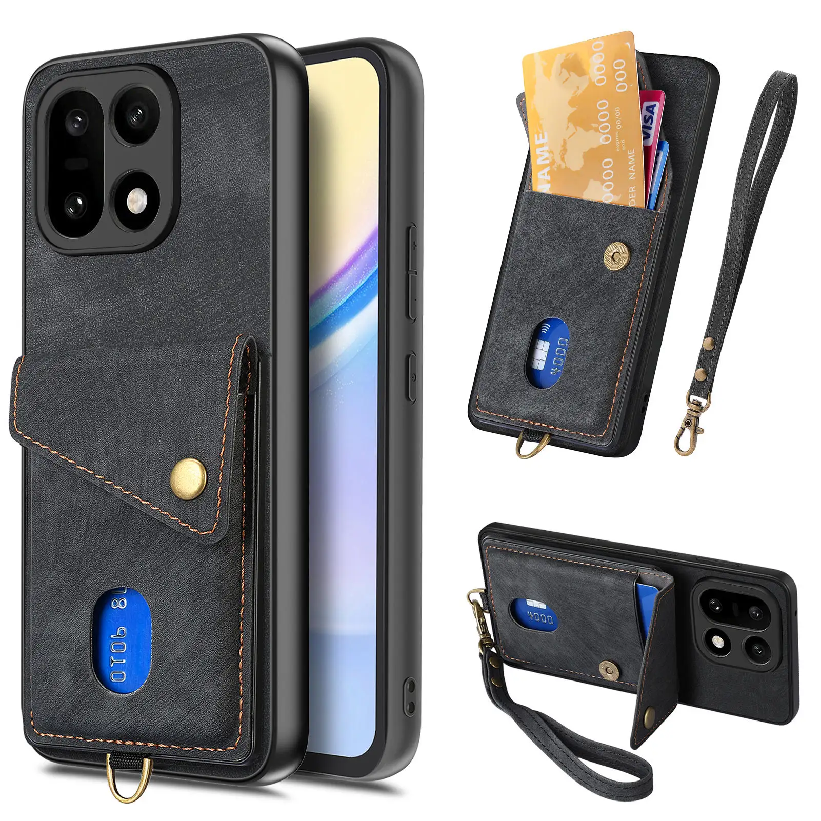For OnePlus 15 oneplus15 Case Luxury Magnetic Lanyard Zipper Wallet With Card Holder Flip Shockproof Protection Case Accessories
