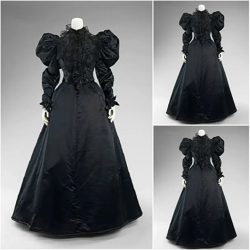 Victorian Mourning Dress Victorian Tudor Day Dress Black Bustle Dress Gothic Steampunk Ball Gown Dress Women Custom Made Dress