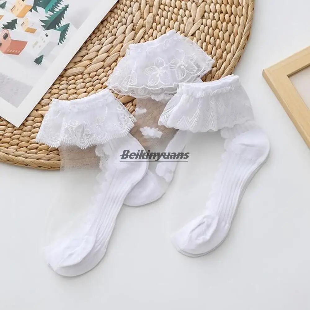 New summer children\'s socks girls lace socks Princess mesh glass silk stockings girls white socks