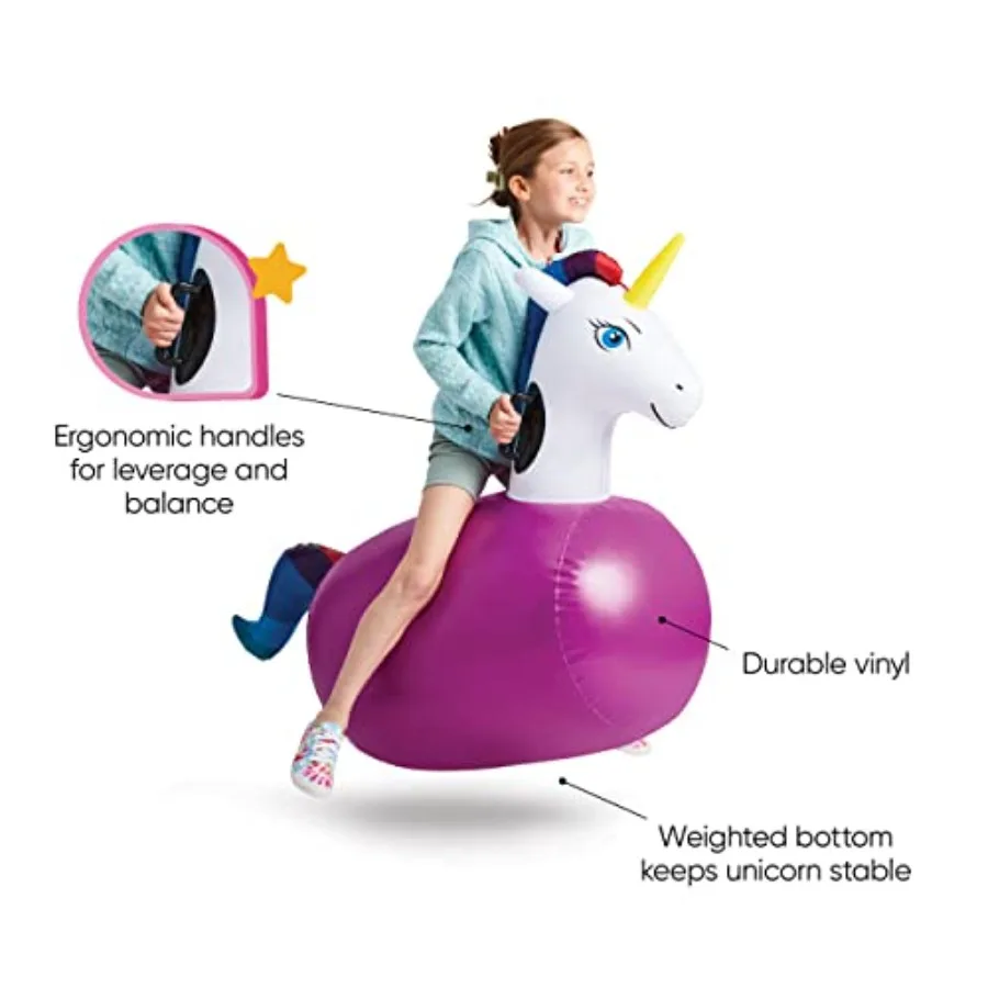 Hearthsong Hop N Go Aufblasbares Einhorn-Reit-Hüpfspielzeug für Kinder ab 5 Jahren – Ride On Bouncer Animal Hopper Jumping Toys für