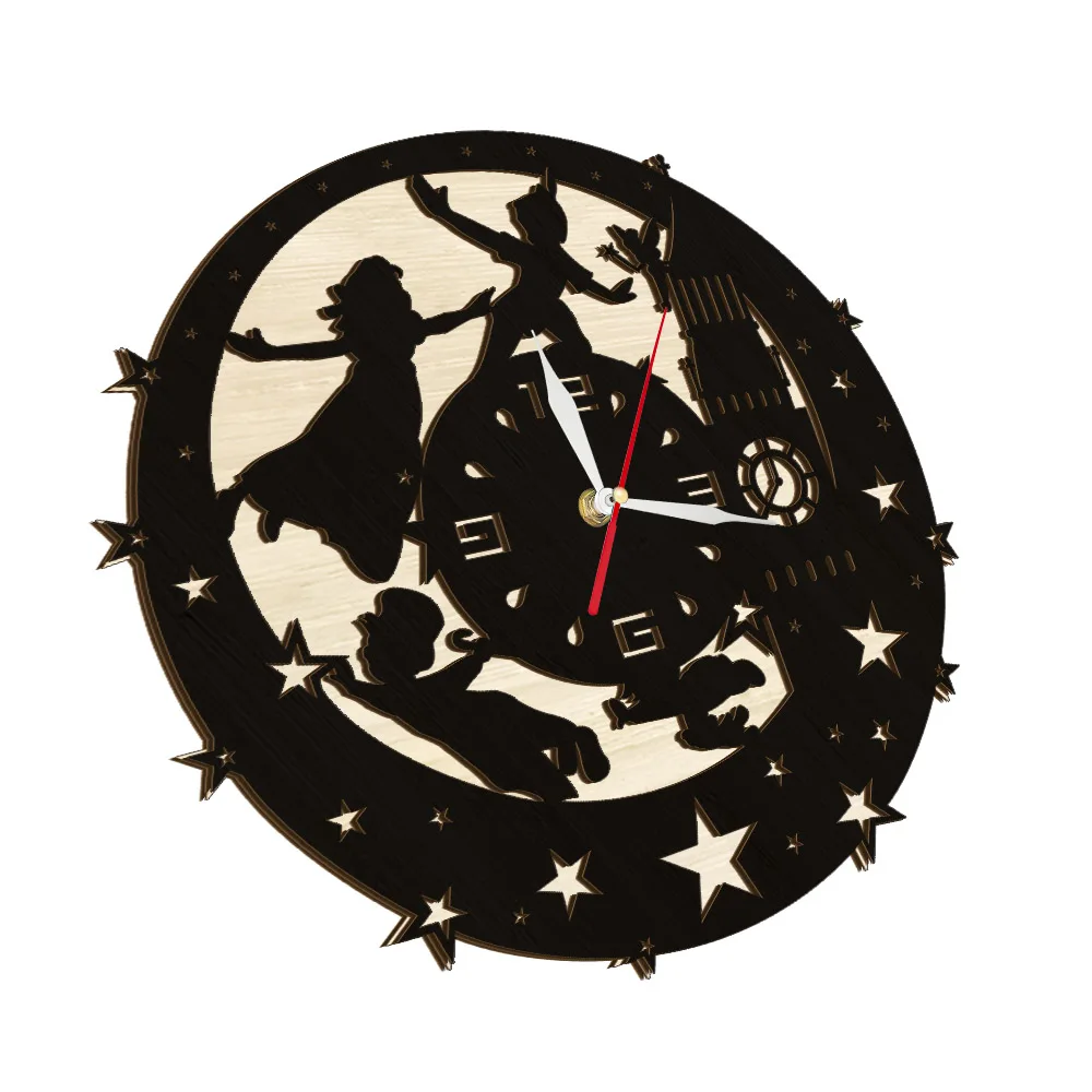 Big Ben Wendy Michael Dr.John Darling Lost Boys Black Wooden Wall Clock For Bedroom Eco Friendly Natural Wall Art Wood Clock