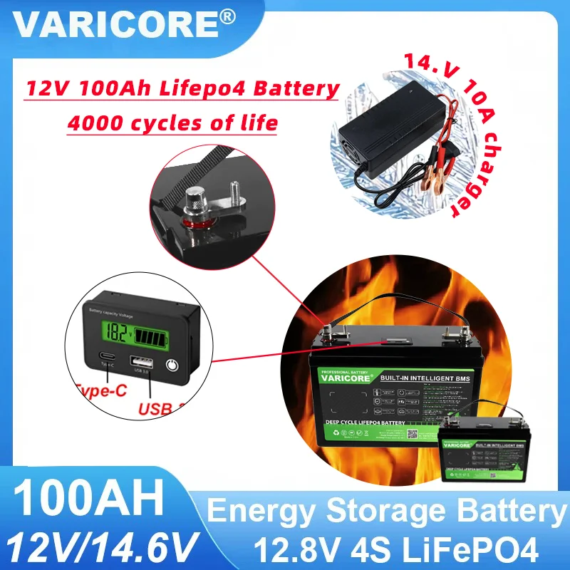 

VariCore Grade A 12,8 В 100 Ач 4S LiFePO4 Батарея 12 В литиевого глубокого цикла для автофургона, солнечной батареи, троллингового двигателя, тележки для гольфа