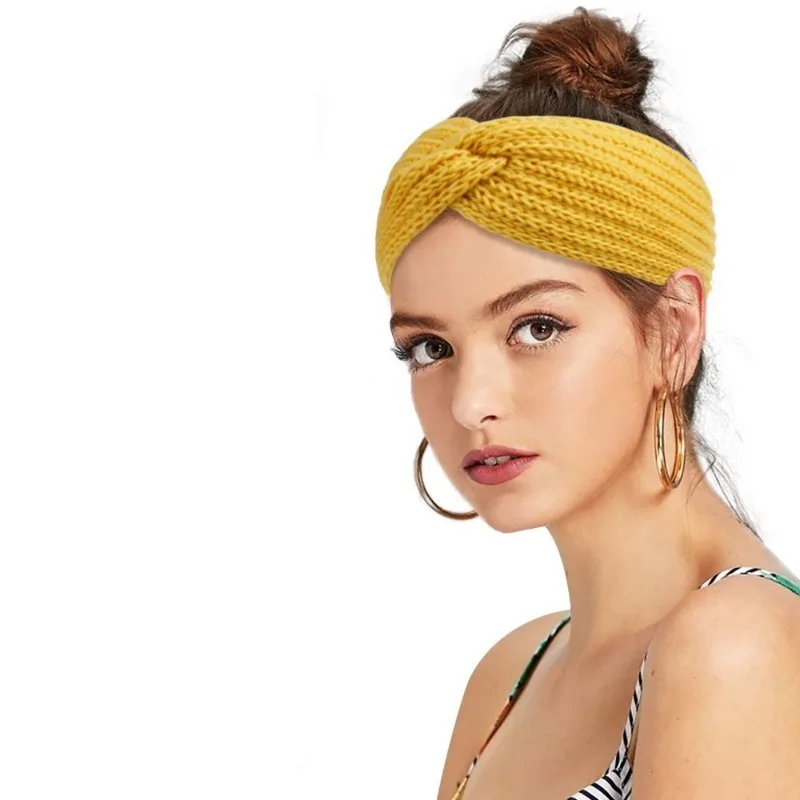 1pc tinta unita Headwrap autunno inverno fascia in maglia protezione per le orecchie scalda orecchie fascia sportiva accessori per capelli