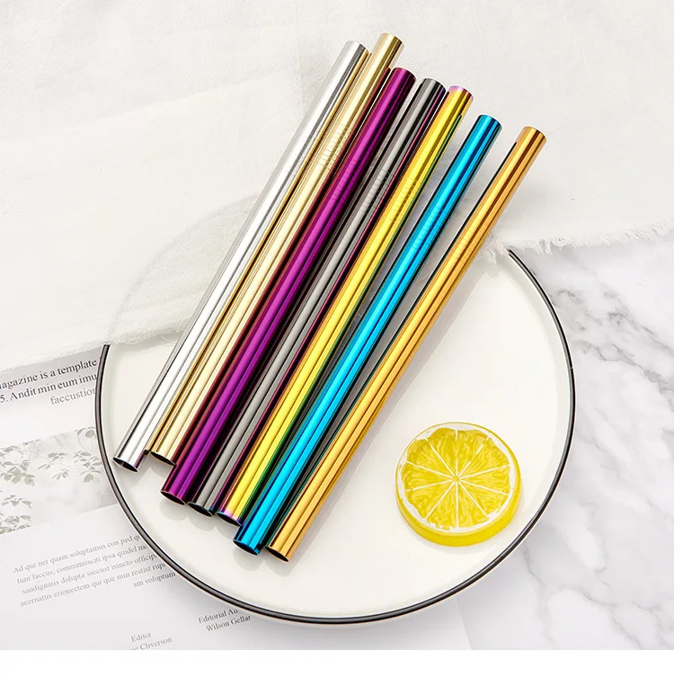 

4Pcs Colorful 12mm Reusable Metal Boba Straws with 2 Brush 304 Stainless Steel Set Bent Straw for Bubble Tea Bar Drinking