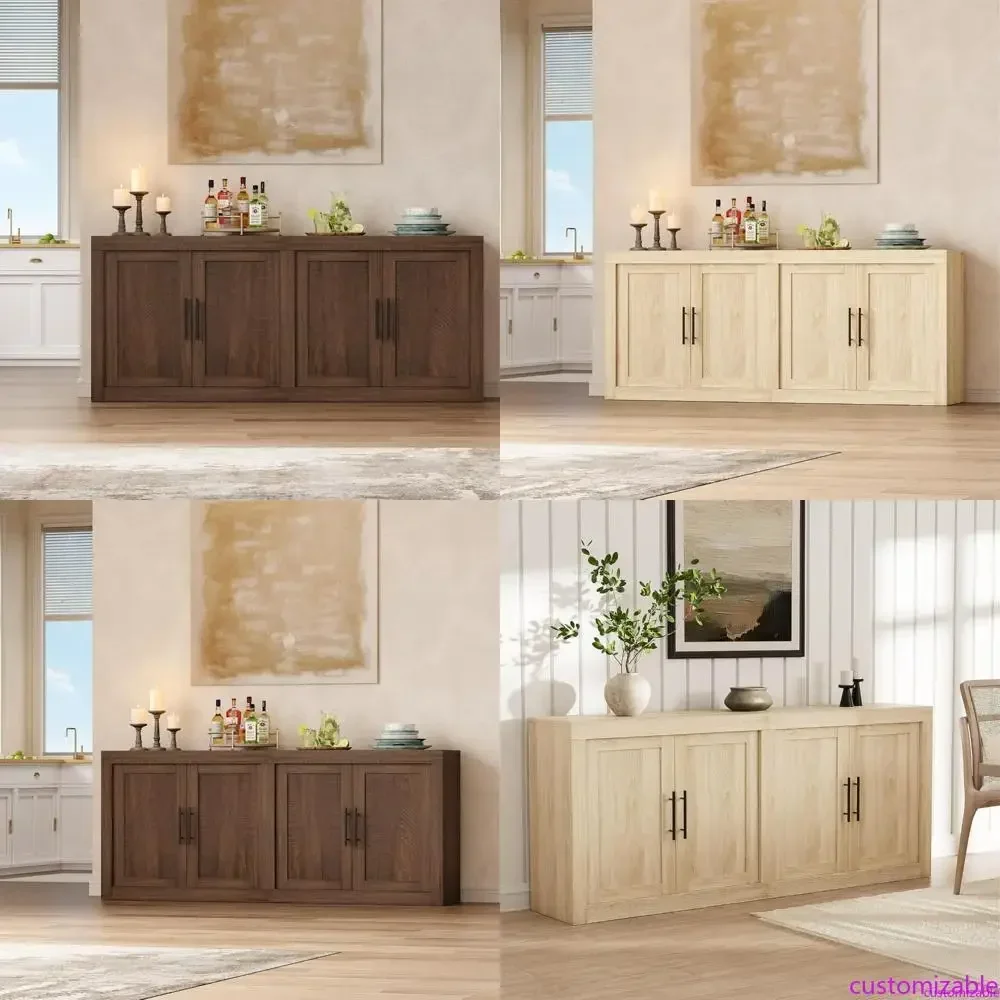 

Современный буфет в стиле середины века 70.8 с 4 дверцами, шкафом для хранения и деревянной консолью для кофе-бара/медиацентра