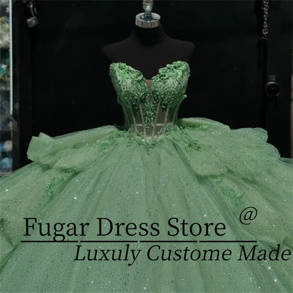 Green Sparkly Quinceanera Dresses Off Shoulder Lace Beads Corset Vestido Anos Quinceanera Lace Up Sweet Gown vestidos de festa