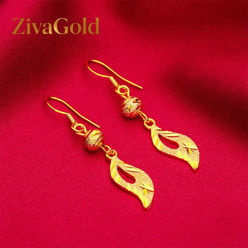 

ZivaGold 24K Gold Leaf Earrings with Carving | AU999 Pure Gold, 3D veined leaves with carving, shiny finish, elegant for dail