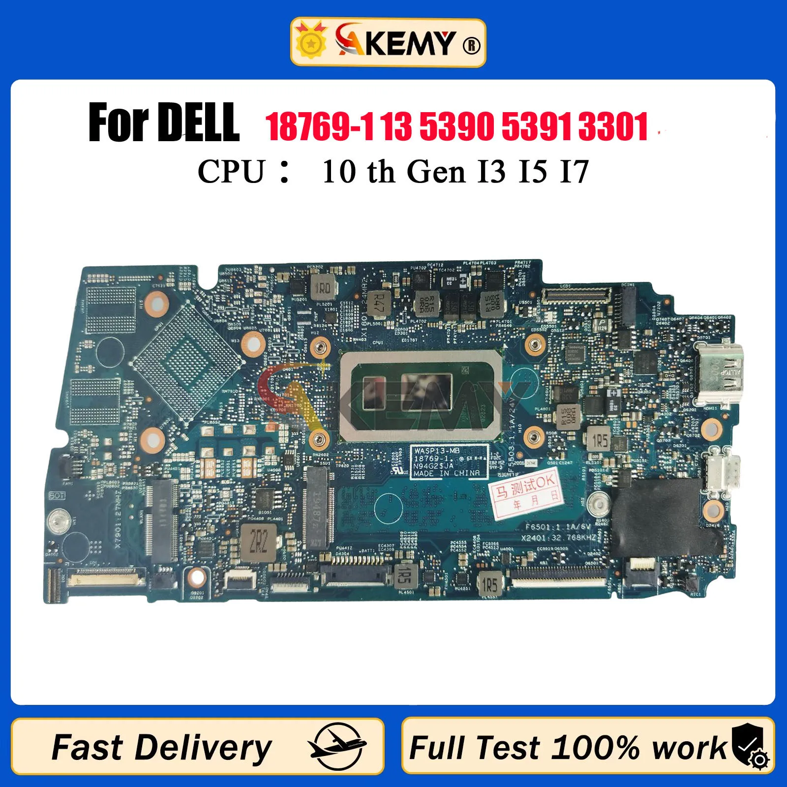 

WASP13-MB 18769-1 для Dell Latitude 3301 Vostro 5390 5391 7391, материнская плата для ноутбука CN-02D48N 0F62D6 01NFHD, 100% полное тестирование