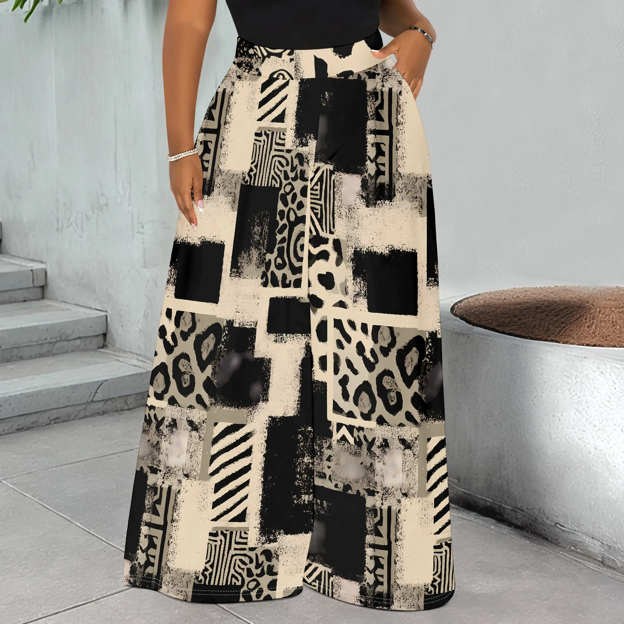

Abstract Print Wide Leg Pants, Geometric Pattern Trousers, Animal Motif Palazzo Pants for Women, S-3XL