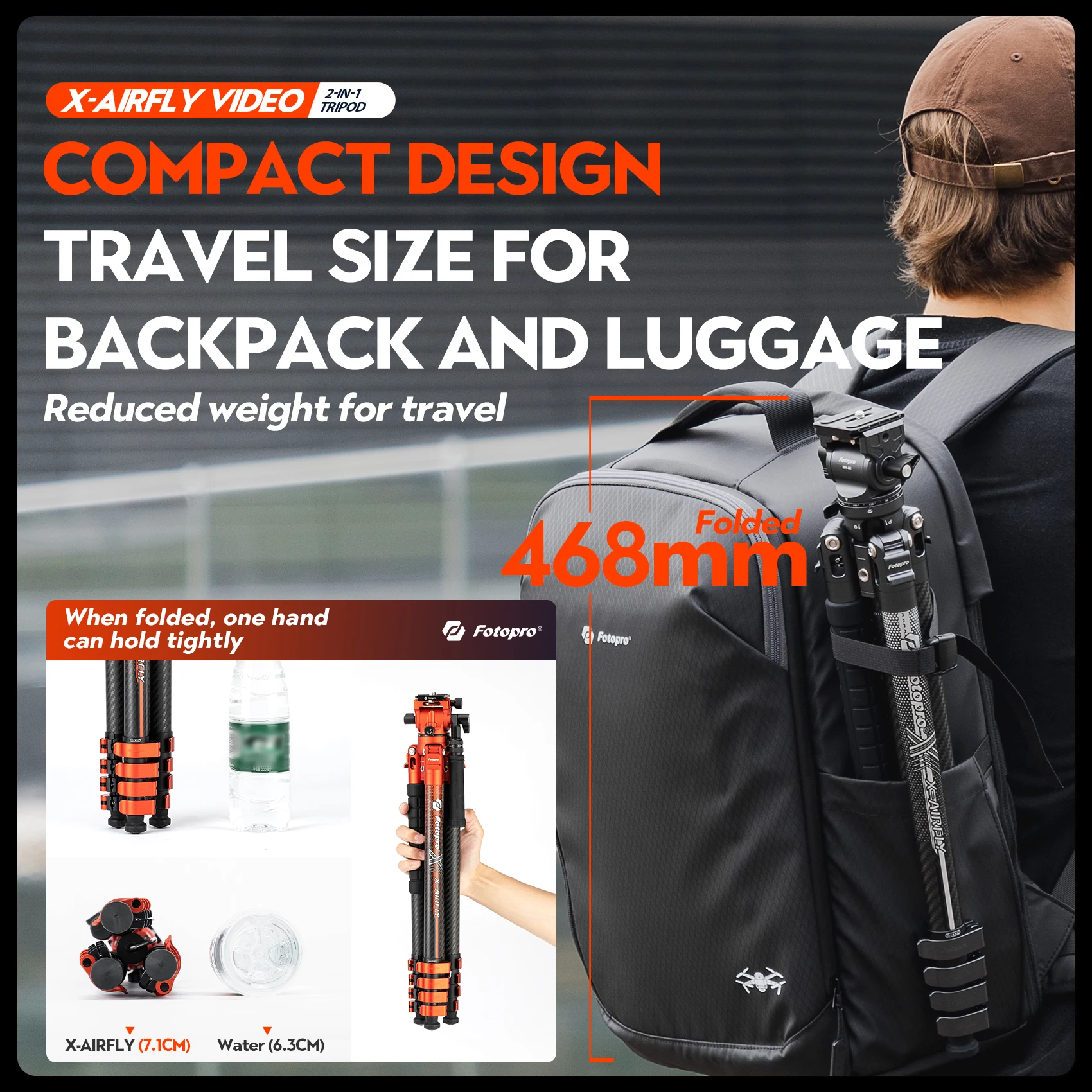 Fotopro X-Airfly Video Carbon Fiber Tripod 164CM Portable Travel Tripod for Camera with Ball Head Fluid Head Flip Lock