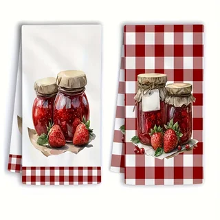 Strawberry-Themed Simple Cleaning Cloth for Home Use, Scouring Pad, Dish Towel, Tea Towel, Placemat, for Washing and Drying Household Items, Soft Absorbent Drying Cloth, Lint-Free, Non-Fading, Reusable.