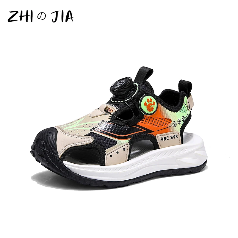 Summer Children's Rotating Buckle Sandals Boys Hollow Sports Shoes Water Beach Breathable Sandals Quick Drying Footwear